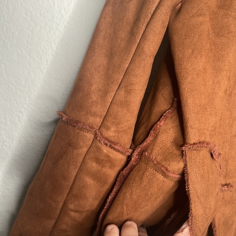 Faux Suede Patchwork Jacket Full Zip Mock Neck Te… - image 7